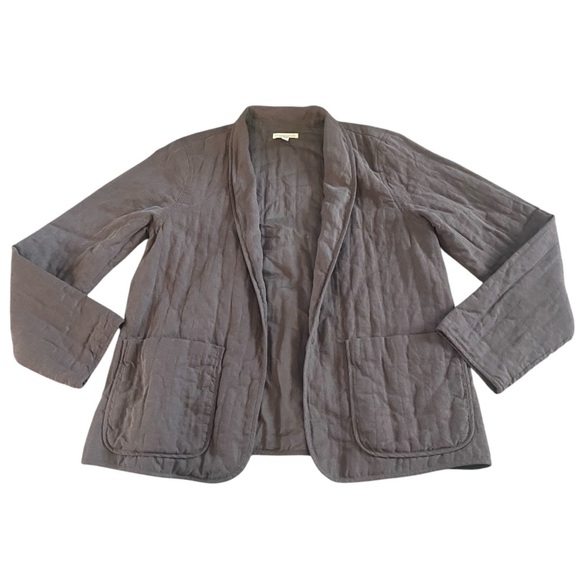 Eileen Fisher Quilted Open Front Cardigan Lightweight Linen Blend Sz S Gray - Picture 1 of 6